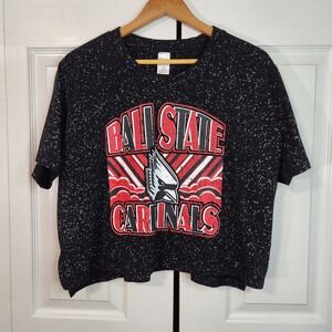 Sideline Apparel Ball State Cardinals Women Black Speckled Graphic T-Shirt L